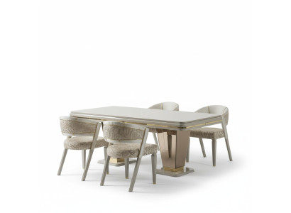 Essecke Luxus Essgruppe Esszimmer Esstisch Garnitur Stühle Beige 5tlg