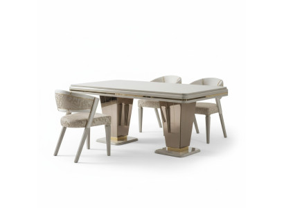 Garnitur Luxus Essgruppe Esszimmer Esstisch Stühle Essecke Beige 7tlg
