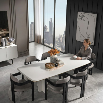Garnitur Essgruppe Esszimmer Esstisch Luxus Stühle Essecke 7tlg Weiß