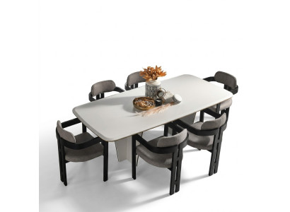 Garnitur Essgruppe Esszimmer Esstisch Luxus Stühle Essecke 7tlg Weiß