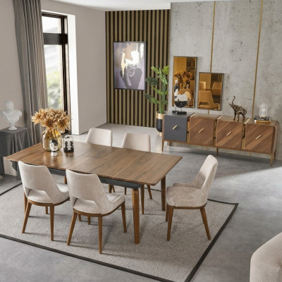Essgruppe Esszimmer Esstisch Garnitur Luxus Stühle Essecke 5tlg Braun