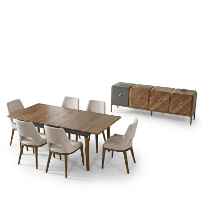 Essgruppe Esszimmer Esstisch Garnitur Luxus Stühle Essecke 5tlg Braun