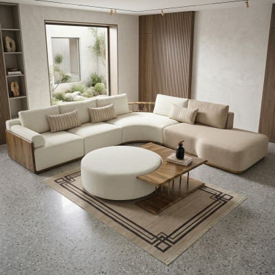 Couchtisch Tisch Beistelltisch Wohnzimmer Modern Weiß Rund Stoff Holz
