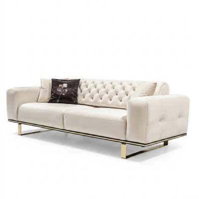 Dreisitzer Chesterfield Sofa 3 Sitz Sofas Weiß Stoff Wohnzimmer Luxus