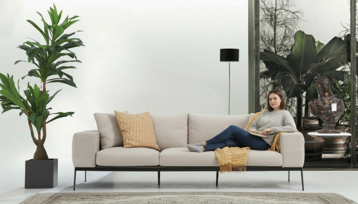 Dreisitzer Sofa 3 Sitzer Sofas Beige Stoff Wohnzimmer Luxus Modern Neu