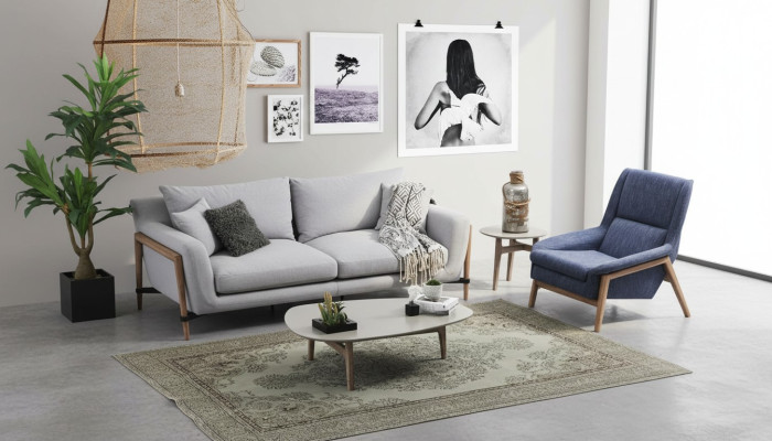 Sofagarnitur 4 Sitzer Sessel Viersitzer Stoff Sofas Modern Design Grau 