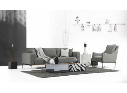 Sofagarnitur 4 Sitzer Sessel Viersitzer Stoff Sofas Modern Design Grau