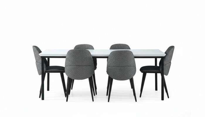 Esszimmer Gruppe Esstisch Stühle Tisch Holz Set 7tlg Grau Modern Set