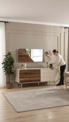 Modernes Sideboard Kommoden Holzschrank Edelstahlmöbel Weiß Luxus Möbel