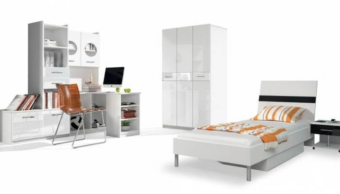 Weißes Kinderzimmer Set Schrank Kommode Tisch Holz Hochglanz 5tlg.