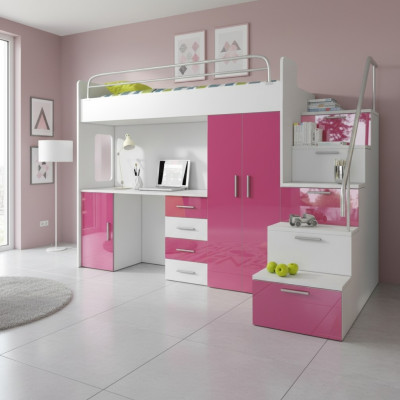 Doppelstockbett Rosa Tisch Schrank Multifunktion Etagen Hochbett Kinderzimmer