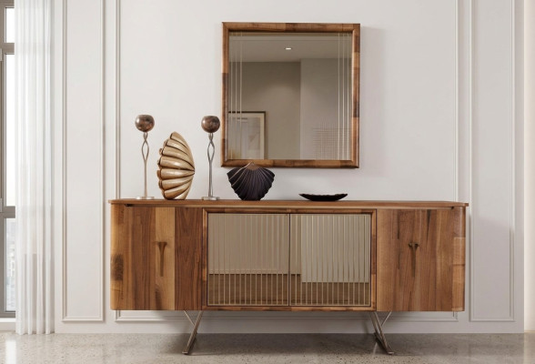 Sideboards Holz Schrank Möbel Kommoden Braun Neu Sideboard mit Spiegel Anrichte