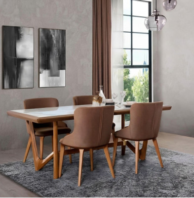 Luxus Set Esszimmer Esstisch Stuhl Tisch Tische Stühle Holz Design 5 tlg Neu
