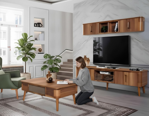tv Wand Holz Stil Modern Regal Wohnzimmer Möbel Schrank neu moderne Wohnwand neu