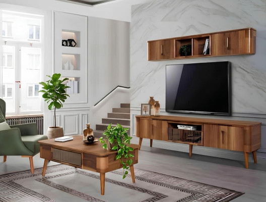 tv Wand Holz Stil Modern Regal Wohnzimmer Möbel Schrank neu moderne Wohnwand neu