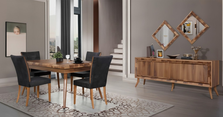 Esszimmer Set Esstisch 4 Stühle Anrichte Tische Holz Design Gruppe Garnitur 6tlg