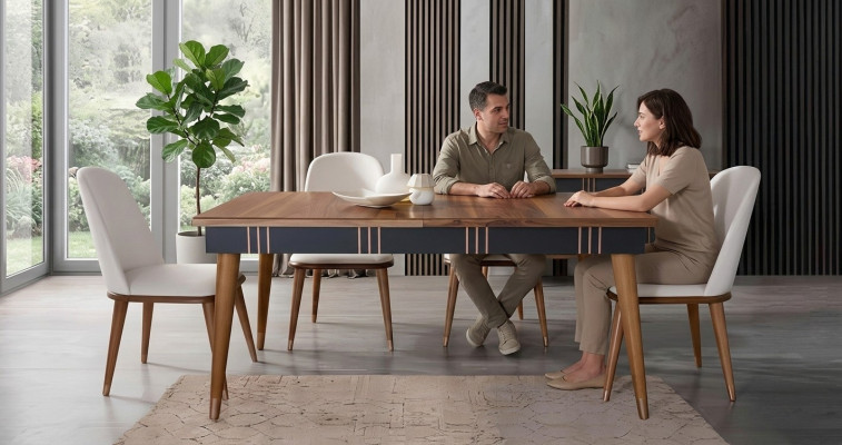 Tisch Esszimmer Garnitur Esstisch Stuhl Set 5tlg. Textil Holz Lehn Stühle Möbel