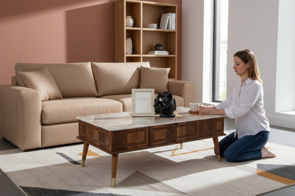Design Couchtisch Wohnzimmer Steinoptik Tisch Beistelltisch Tische 160x68cm 