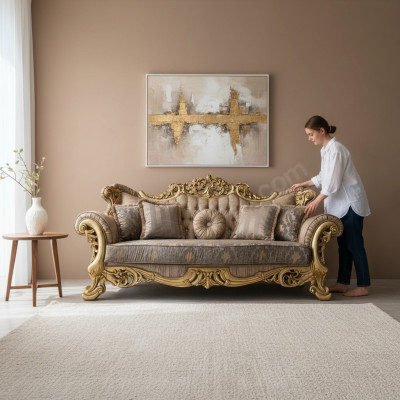 Chesterfield Barock Dreisitzer Couch Möbel Sofa Couchen Stoff Gold