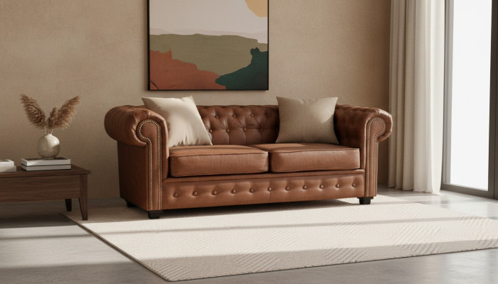 Chesterfield Sofa Stoff Grau Sofas Wohnzimmer Couch Sitzpolster Möbel