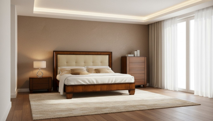 Bett Braun Schlafzimmer Holzmöbel Textil Design Klassische Art déco Stil Neu
