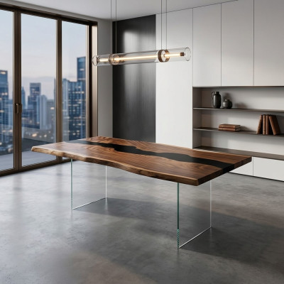 Table Epoxidharz Esstisch Echtes Holz Massiv Tische 183x90 Flusstisch