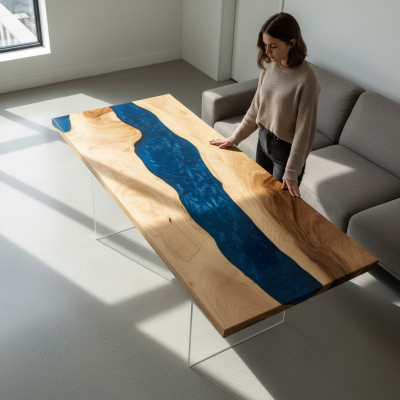 Esstisch River Table Echtes Holz Flusstisch Massiv Epoxidharz Tische 181x81 Neu