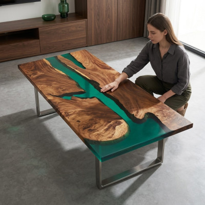 epoxid harz esstisch echtes holz massive möbel wasserfall epoxy tisch 191x91cm