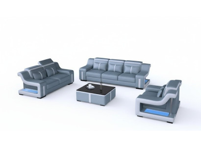 Design Couchgarnitur mit USB Set Wohnzimmer Set 3+2+1 + Couchtisch Modern