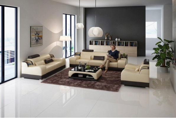 Sofagarnitur Couch Polster Sofa 3+1+1 Garnituren Design Leder 3tlg. Komplett Set