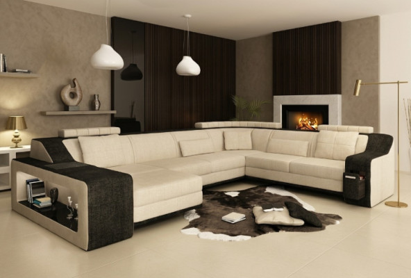 Moderne Wohnlandschaft Polster Ecksofa Sofa Couch Eck Garnitur Textil Sofas +USB