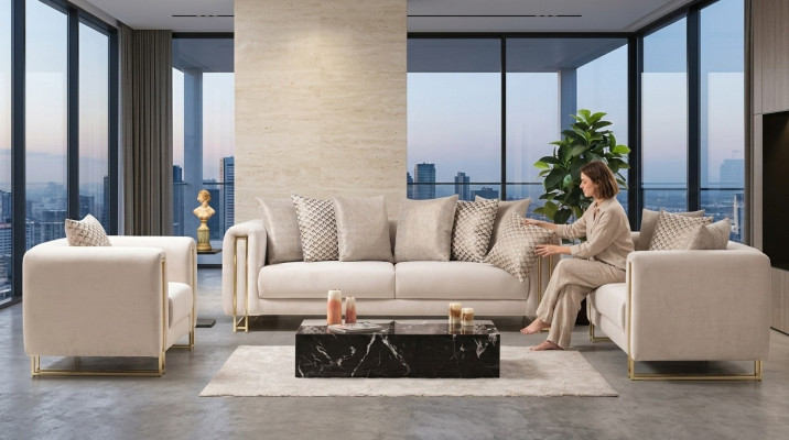Design Textil 3 Sitzer Weiß Elegant Modern Sofa Polsterung Couch Neu Wohnzimmer