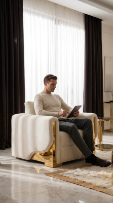 Design Einsitzer Sessel Textil Wohnzimmer Lounge Metall Luxus Design Sofa Möbel