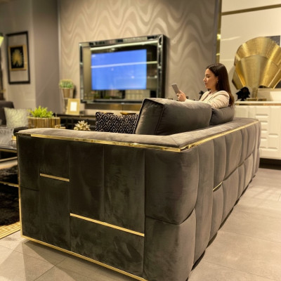Design Couch Dreisitzer Polster Sofas Stoff Modern 3 Sitzer Couchen Samt Metall