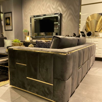 Design Couch Dreisitzer Polster Sofas Stoff Modern 3 Sitzer Couchen Samt Metall