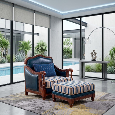 Design Leder Sessel Wohnzimmer Lounge Luxus Stuhl Design Möbel Blau