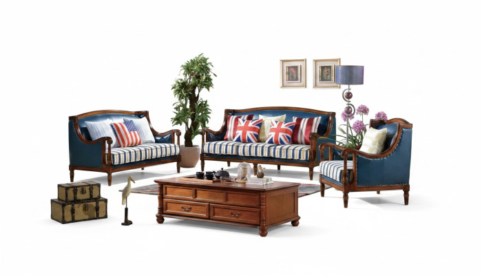 Amerikanische Sofagarnitur Ledersofa Couch Polster 321 Sitzer Holz Empire Möbel