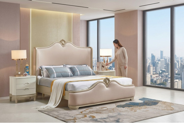 Bettgestell Betten Doppel Bettrahmen Beige Bett Möbel Doppelbetten
