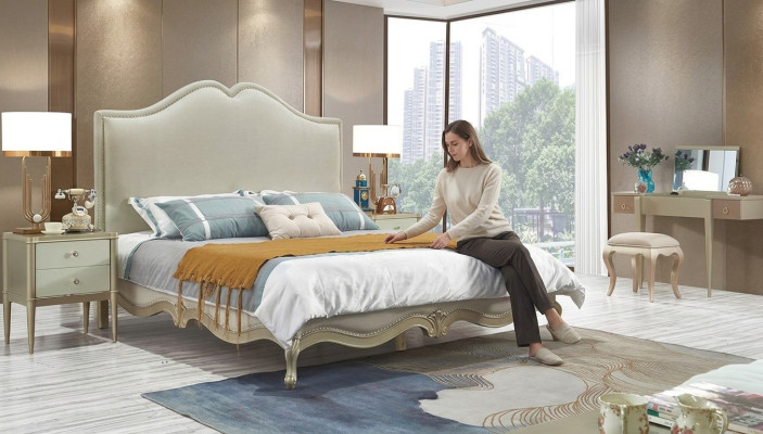 Bettrahmen Doppel Bettgestell Luxus Bett Holz Betten Beige Doppelbetten Hotel