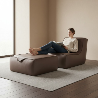 Design Sessel Hocker Luxus Einsitzer Modern Grau Leder Möbel Einsitzer Prianera