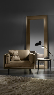 Design Sessel Grau Polster Leder Modern Wohnzimmer Luxus Holz Möbel Relax Neu