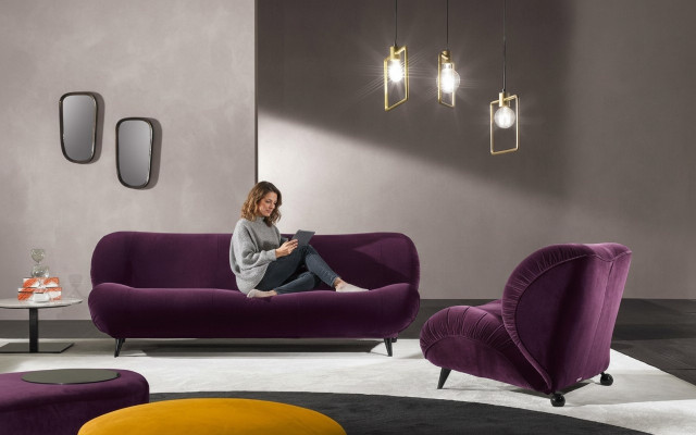 Gruppe Set Sofagarnitur 3+1 Sitzer 2tlg. Möbel Sofas Sessel Luxus Sitz Lila Neu