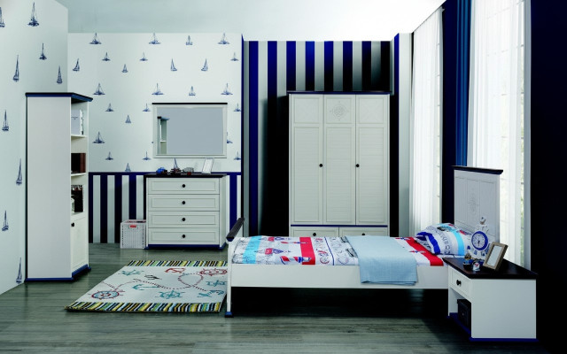 Kinderzimmer Komplett Set Bett Nachttisch Kleiderschrank Kommode Spiegel 6tlg