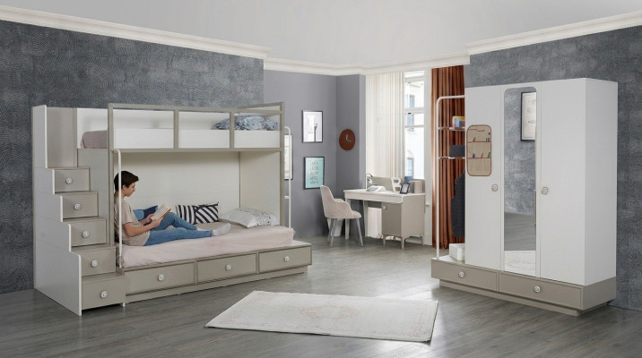 Kinderzimmer Schlafzimmer Set Holz Möbel Etagenbett Hochbett Tisch 3tlg