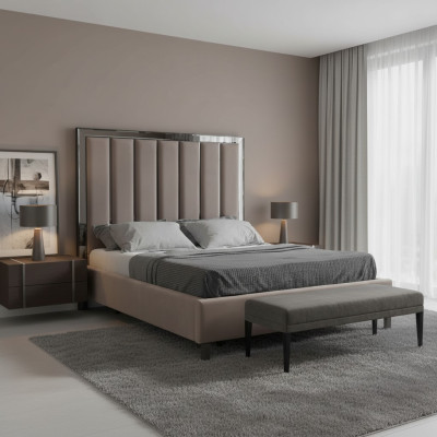 Betten Design Bett Polster Schlafzimmer Hotel Design Doppelbett Metall Taupe Neu