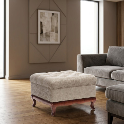 Hocker Designer Chesterfield Fußhocker Textil Beige Polster Bank Stoff