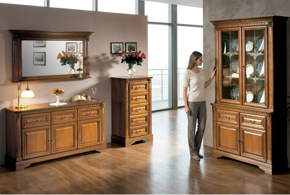 Wohnzimmer Schrank Kommode Italien Spiegel klassisches Set 3tlg Holz