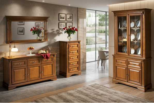 Wohnzimmer Schrank Kommode Italien Spiegel klassisches Set 3tlg Holz