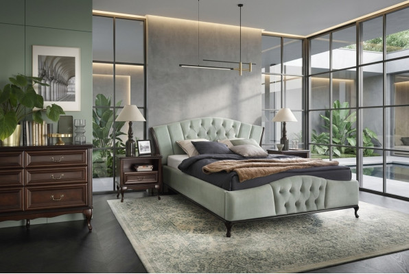 Grünes Chesterfield Bett mit Holz Schlafzimmer Möbel Betten Königlich