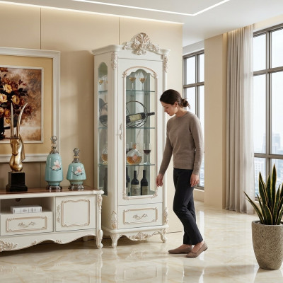 Vitrine Holz Single Vitrinen Glasschrank Schränke Möbel Art déco Weiß